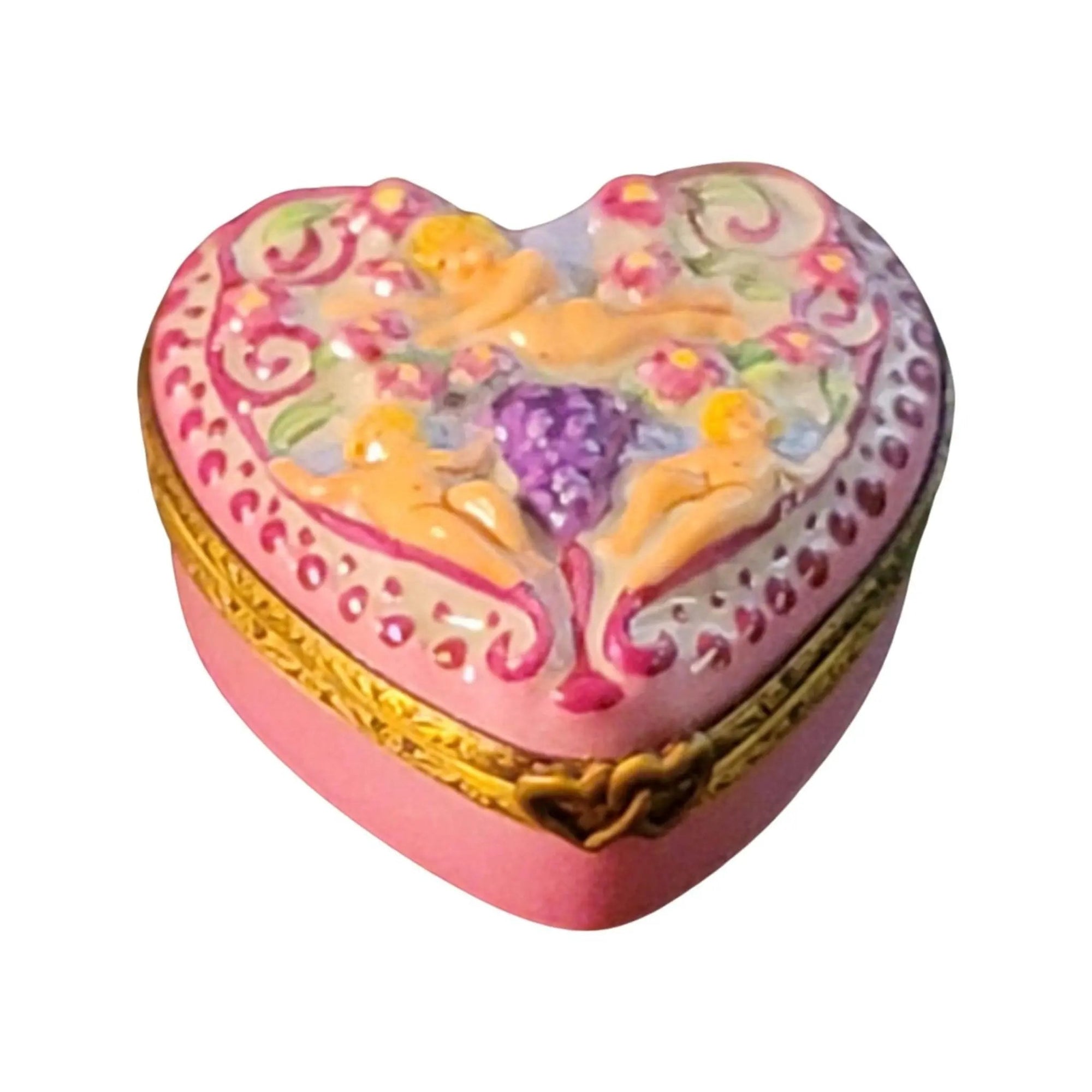 Cherubic Love Heart Box Porcelain Limoges Angel French Trinket Box