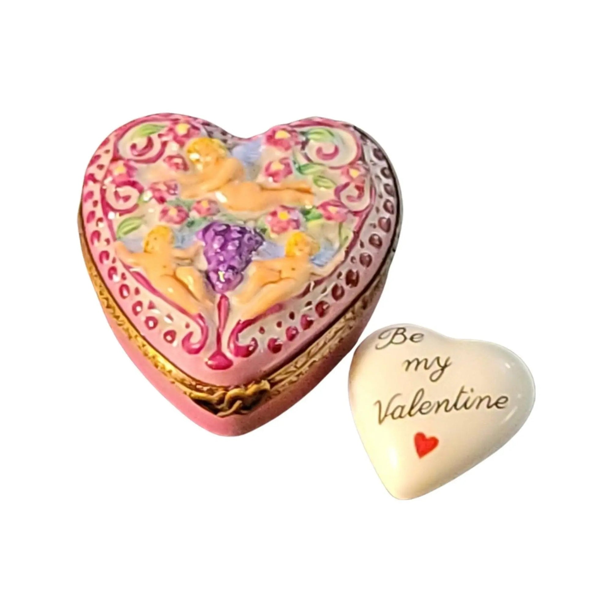 Cherubic Love Heart Box Porcelain Limoges Angel French Trinket Box