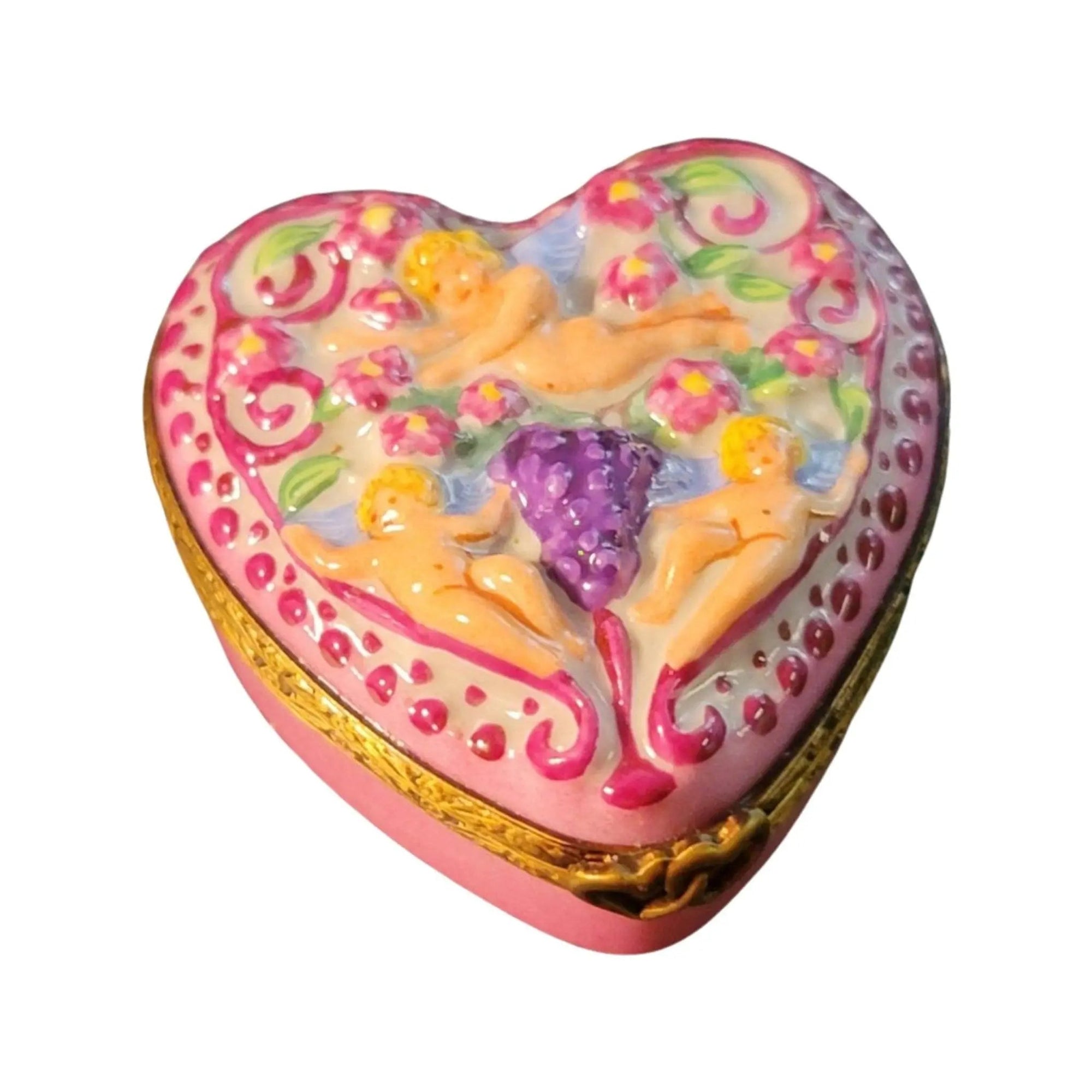 Cherubic Love Heart Box Porcelain Limoges Angel French Trinket Box