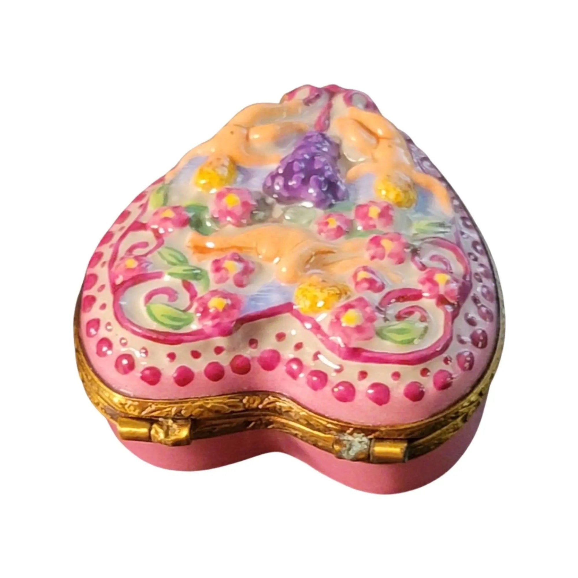 Cherubic Love Heart Box Porcelain Limoges Angel French Trinket Box
