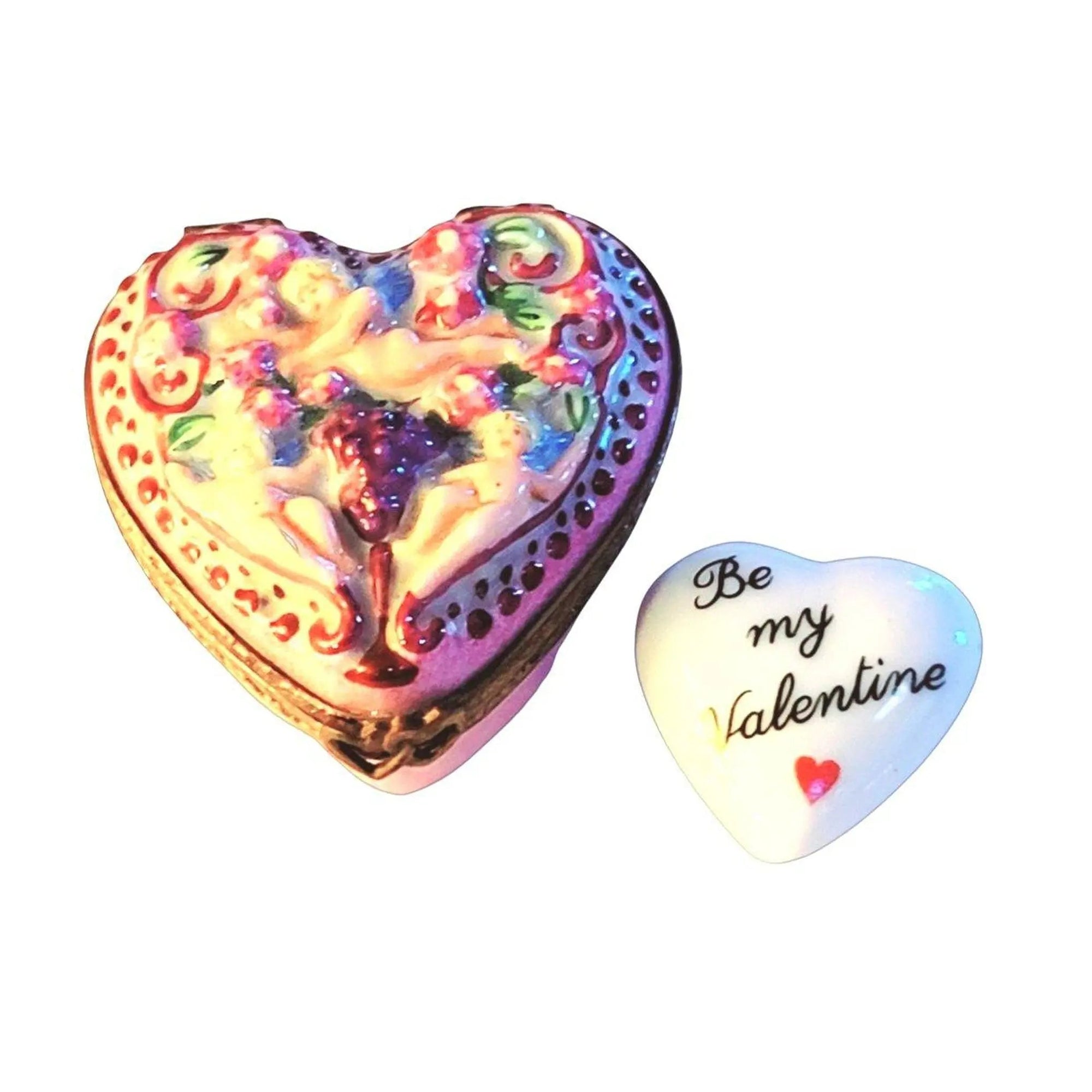 Cherubic Love Heart Box Porcelain Limoges Angel French Trinket Box