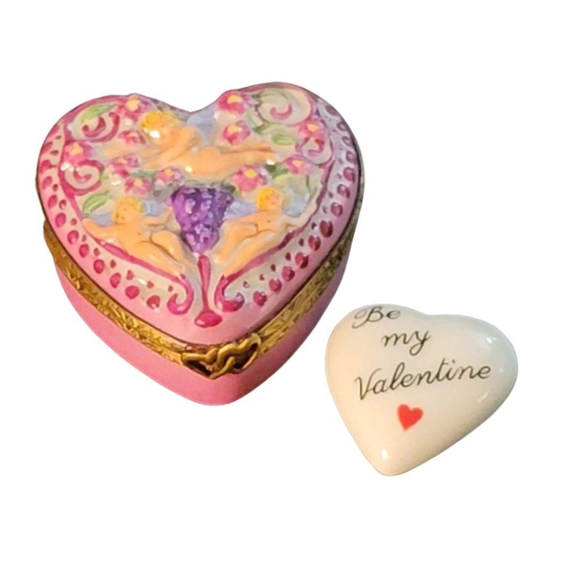 Cherubic Love Heart Box Porcelain Limoges Angel French Trinket Box