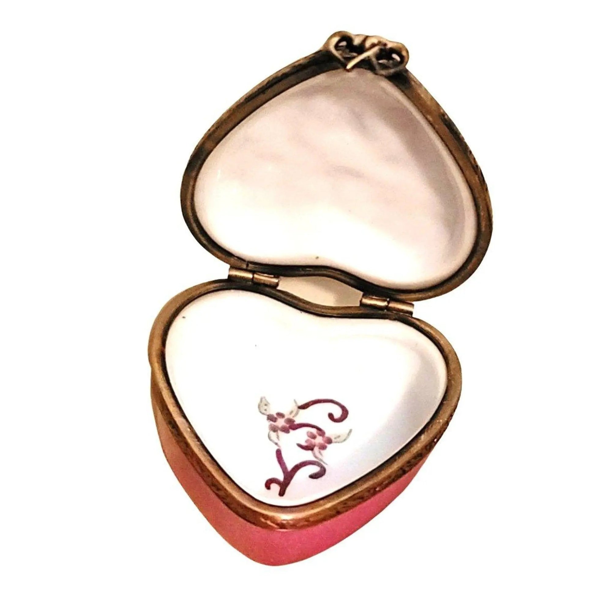 Cherubs on Pink Heart Box Porcelain Limoges Angel French Trinket Box