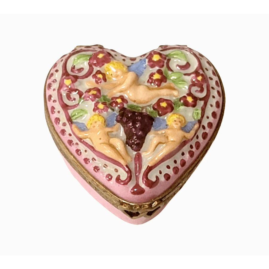 Cherubs on Pink Heart Box Porcelain Limoges Angel French Trinket Box