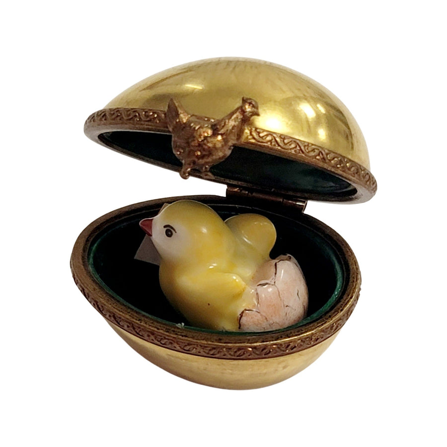 Chick Hatching in Golden Egg Limoges Box Porcelain Figurine-farm birds LIMOGES BOXES-CH2P342