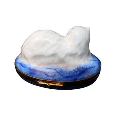 Chinchilla Persian Cat Porcelain Limoges Cat French Trinket Box