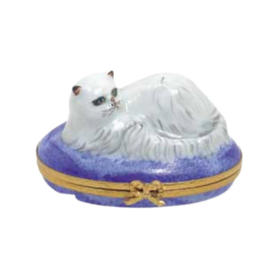Chinchilla Persian Cat Porcelain Limoges Cat French Trinket Box