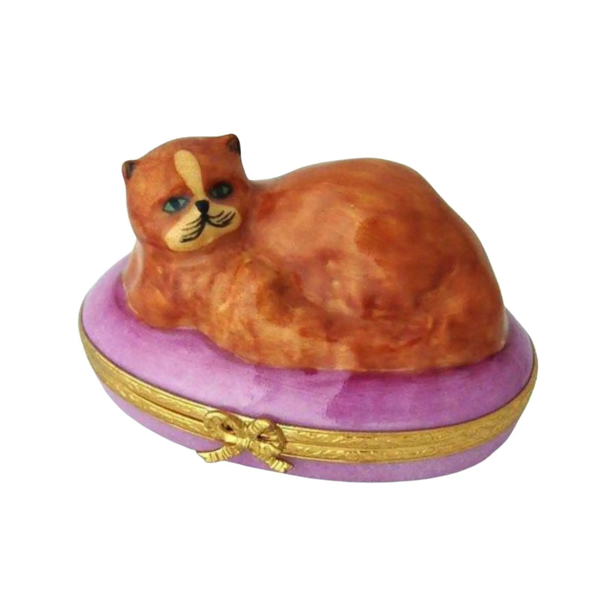 Chinchilla Persian Cat Porcelain Limoges Cat French Trinket Box