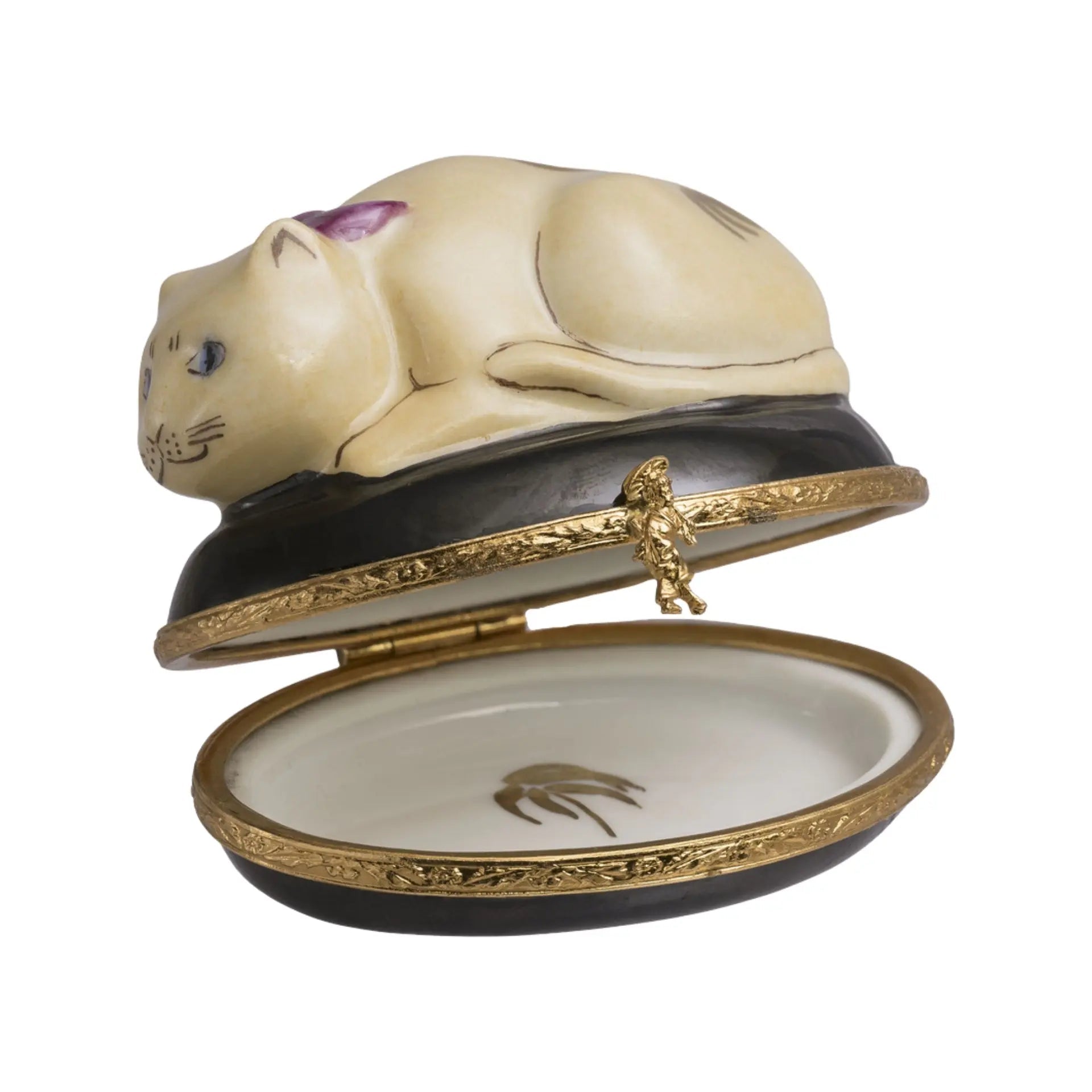 Chinese Cat Porcelain Limoges Cat French Trinket Box
