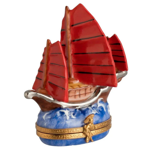 Chinese Junk Artoria Porcelain Limoges World Travel French Trinket Box