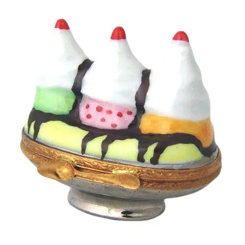 Chocolate Banana Split Food Porcelain Limoges Dessert French Trinket Box