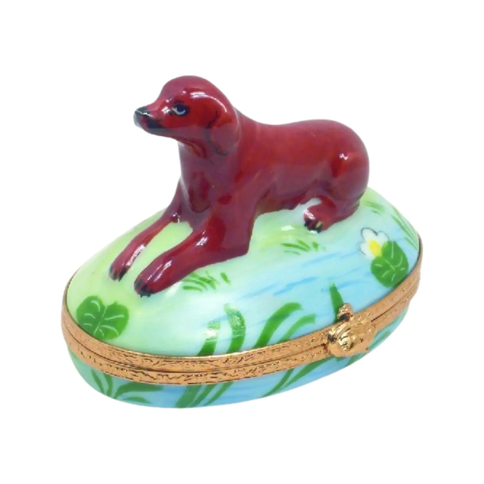 Chocolate Labrador Dog Porcelain Limoges Dog French Trinket Box