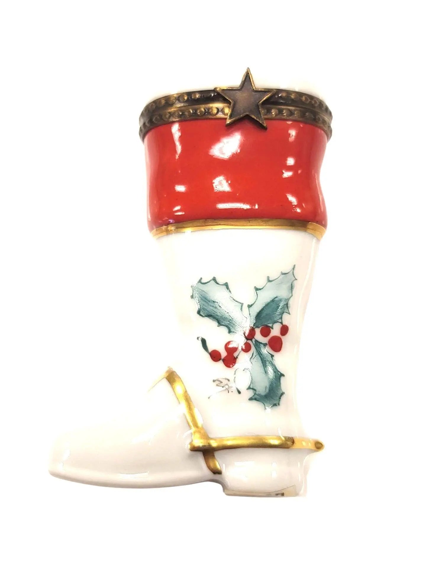 Christmas Boot Limoges Figurine Porcelain Limoges xmas French Trinket Box