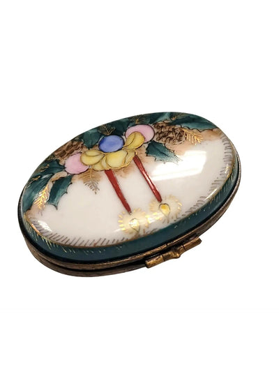 Christmas Candles and Mistletoe Box Porcelain Limoges xmas French Trinket Box