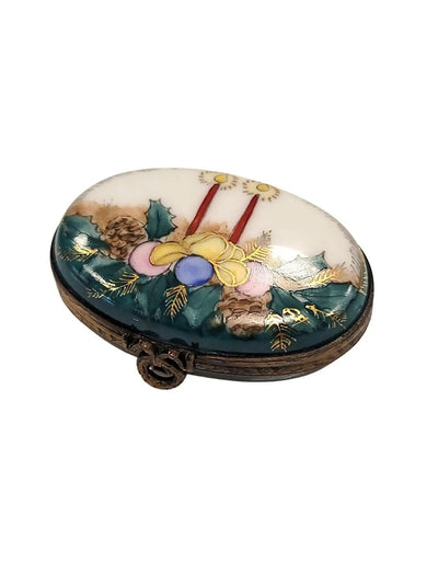 Christmas Candles and Mistletoe Box Porcelain Limoges xmas French Trinket Box