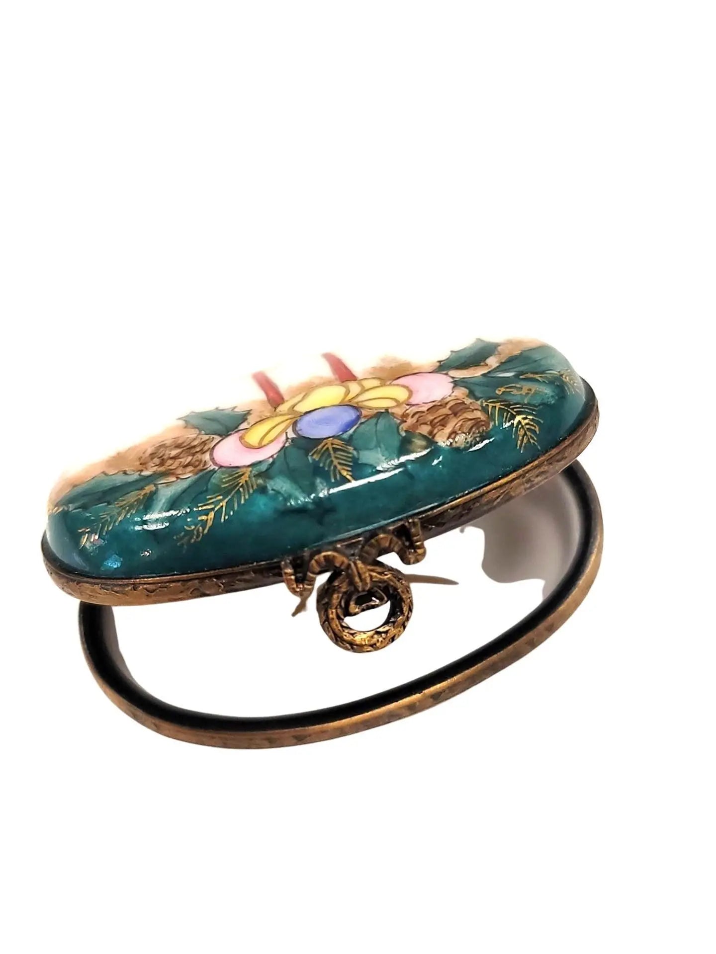 Christmas Candles and Mistletoe Box Porcelain Limoges xmas French Trinket Box