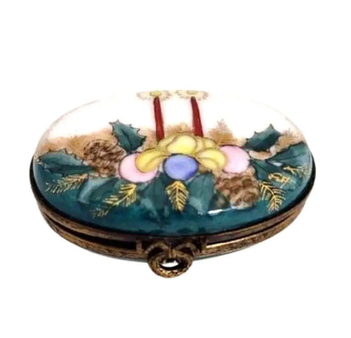Christmas Candles and Mistletoe Box Porcelain Limoges xmas French Trinket Box