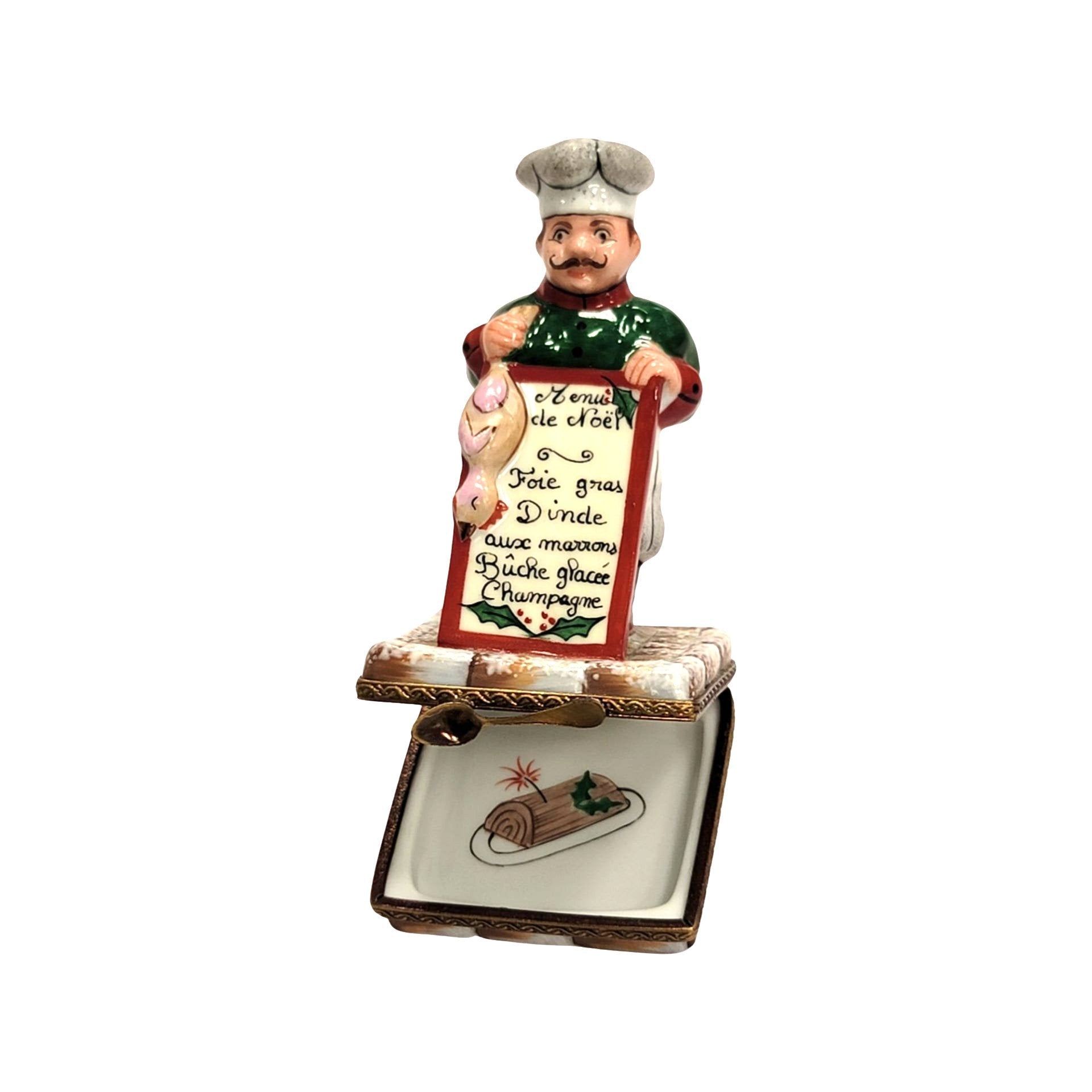 Christmas French Chef Figurine Porcelain Limoges food xmas French Trinket Box