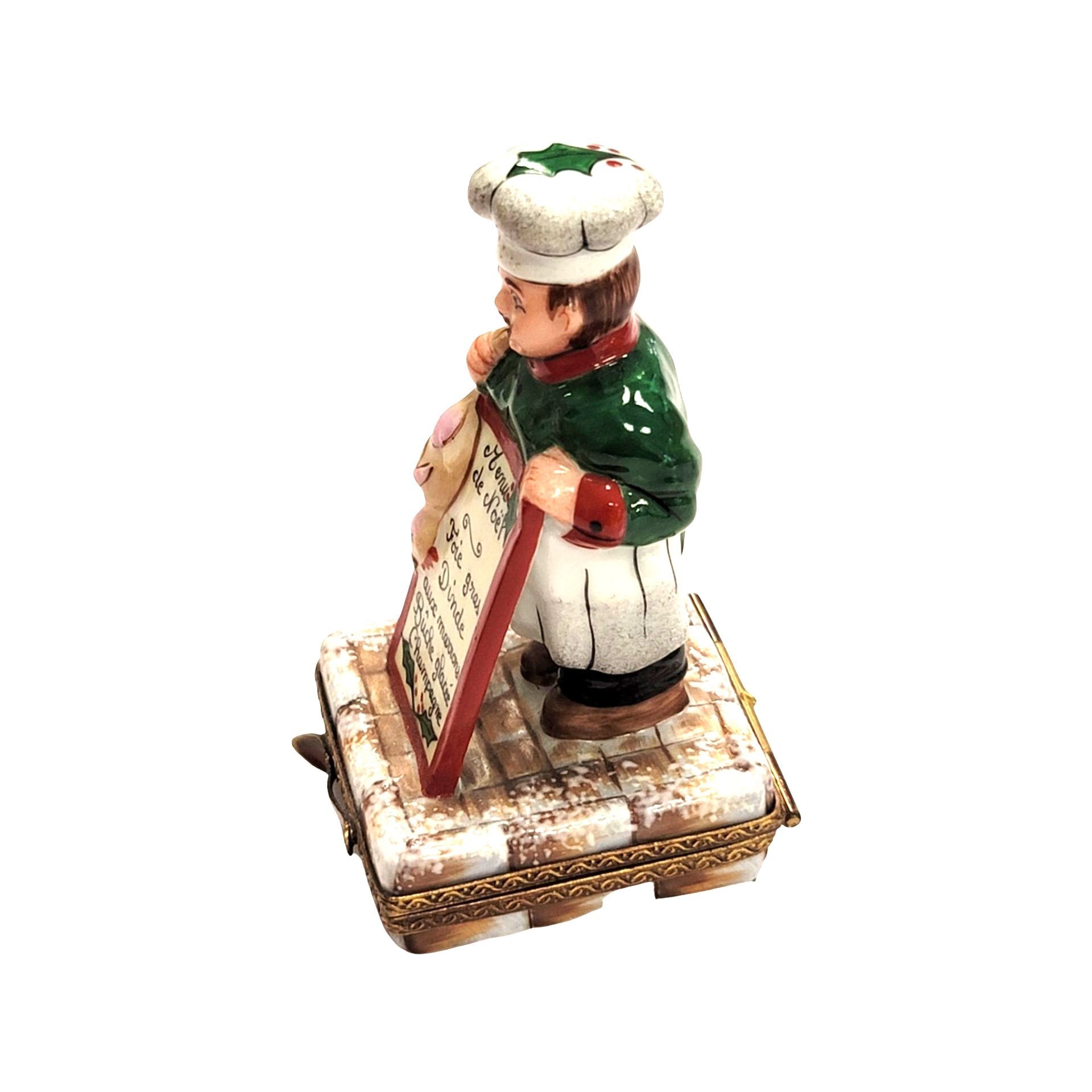 Christmas French Chef Figurine Porcelain Limoges food xmas French Trinket Box