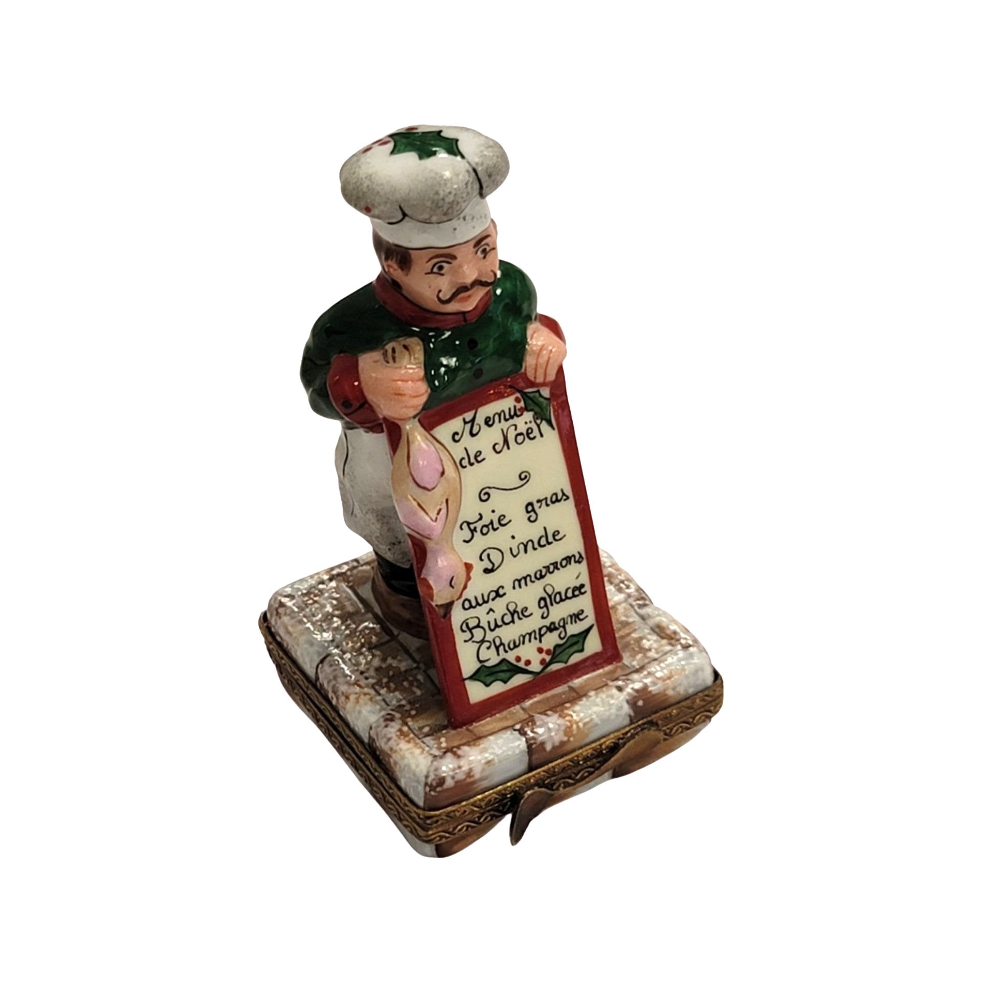 Christmas French Chef Figurine Porcelain Limoges food xmas French Trinket Box