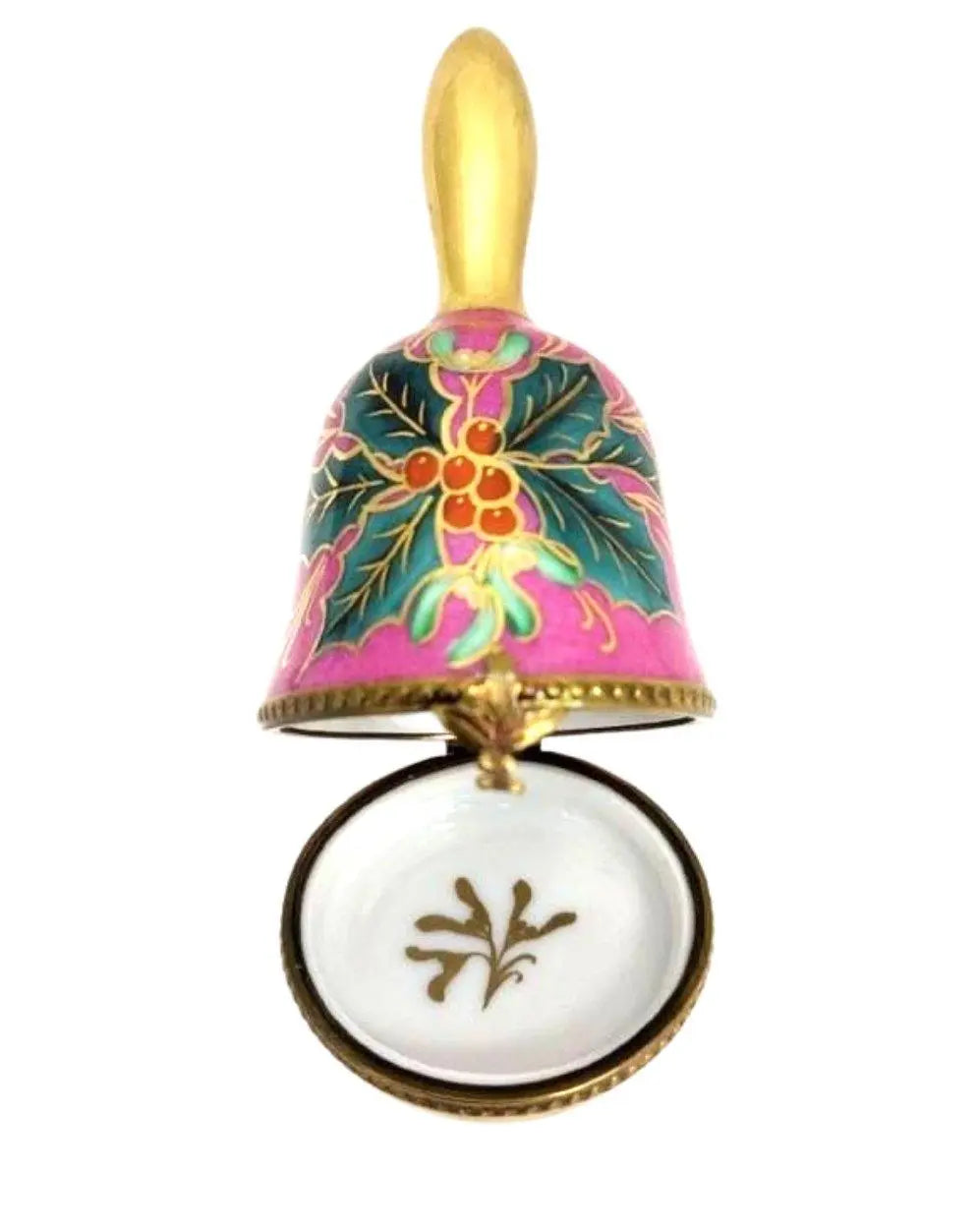 Christmas Holly Bell Box Porcelain Limoges xmas French Trinket Box