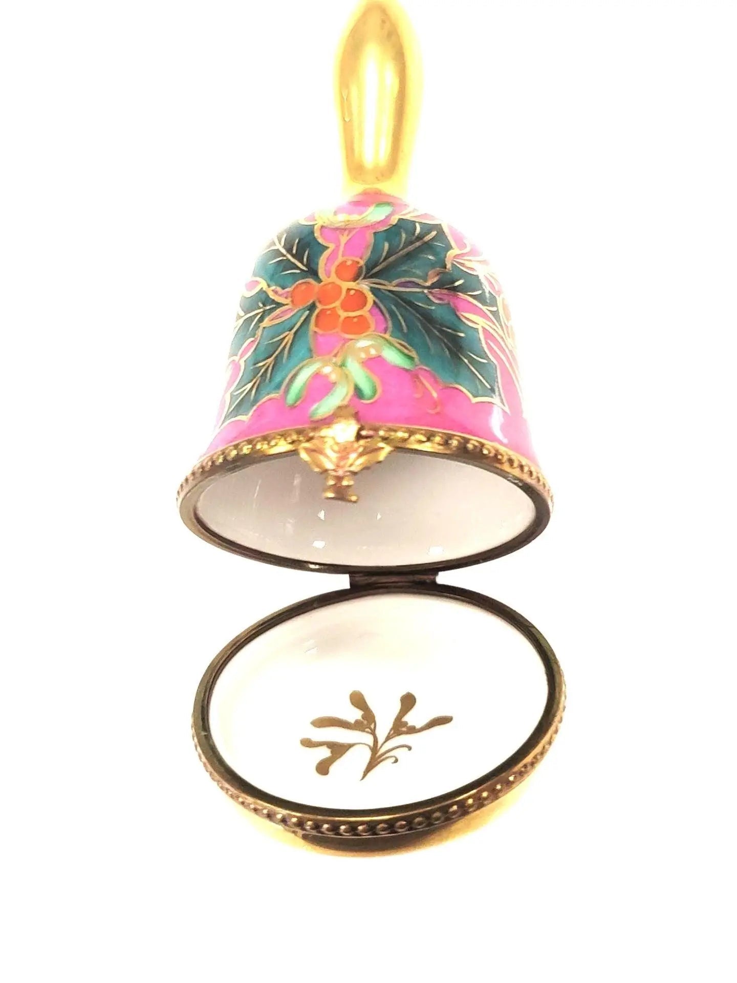 Christmas Holly Bell Box Porcelain Limoges xmas French Trinket Box