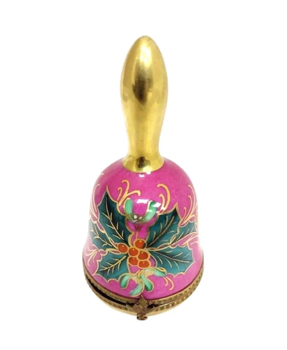 Christmas Holly Bell Box Porcelain Limoges xmas French Trinket Box