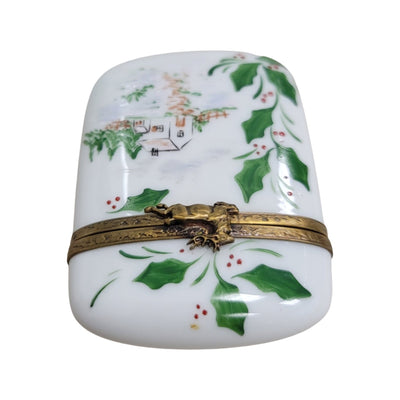 Christmas Holly Porcelain Trinket Box Porcelain Limoges xmas French Trinket Box