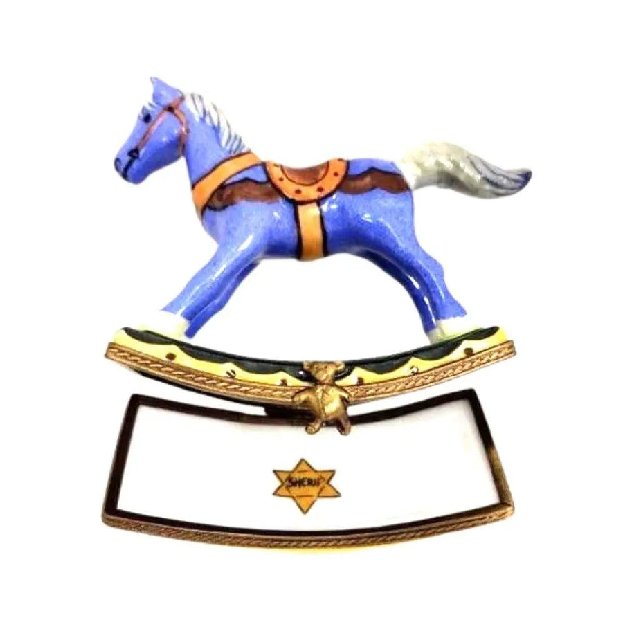 Christmas Sheriff Rocking Horse Porcelain Limoges xmas baby French Trinket Box