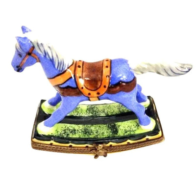 Christmas Sheriff Rocking Horse Porcelain Limoges xmas baby French Trinket Box