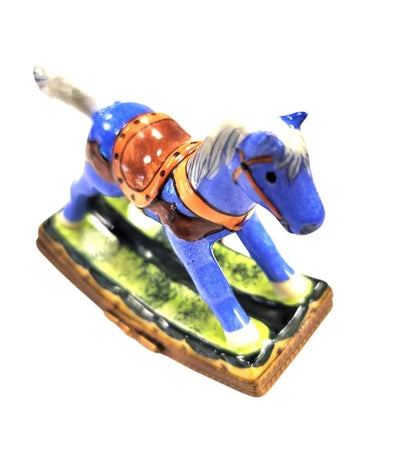 Christmas Sheriff Rocking Horse Porcelain Limoges xmas baby French Trinket Box