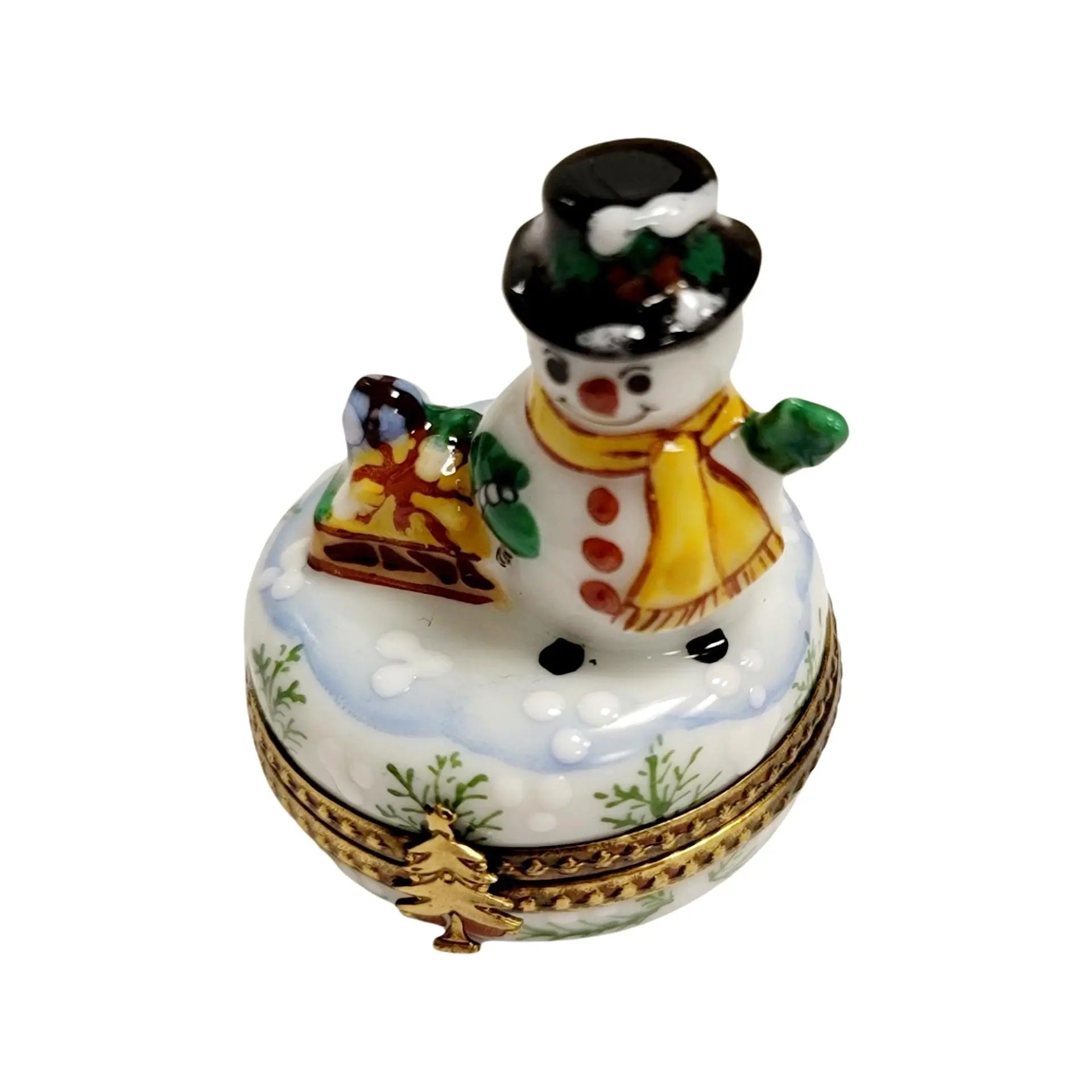 Christmas Snowman Porcelain Box Porcelain Limoges snowman French Trinket Box
