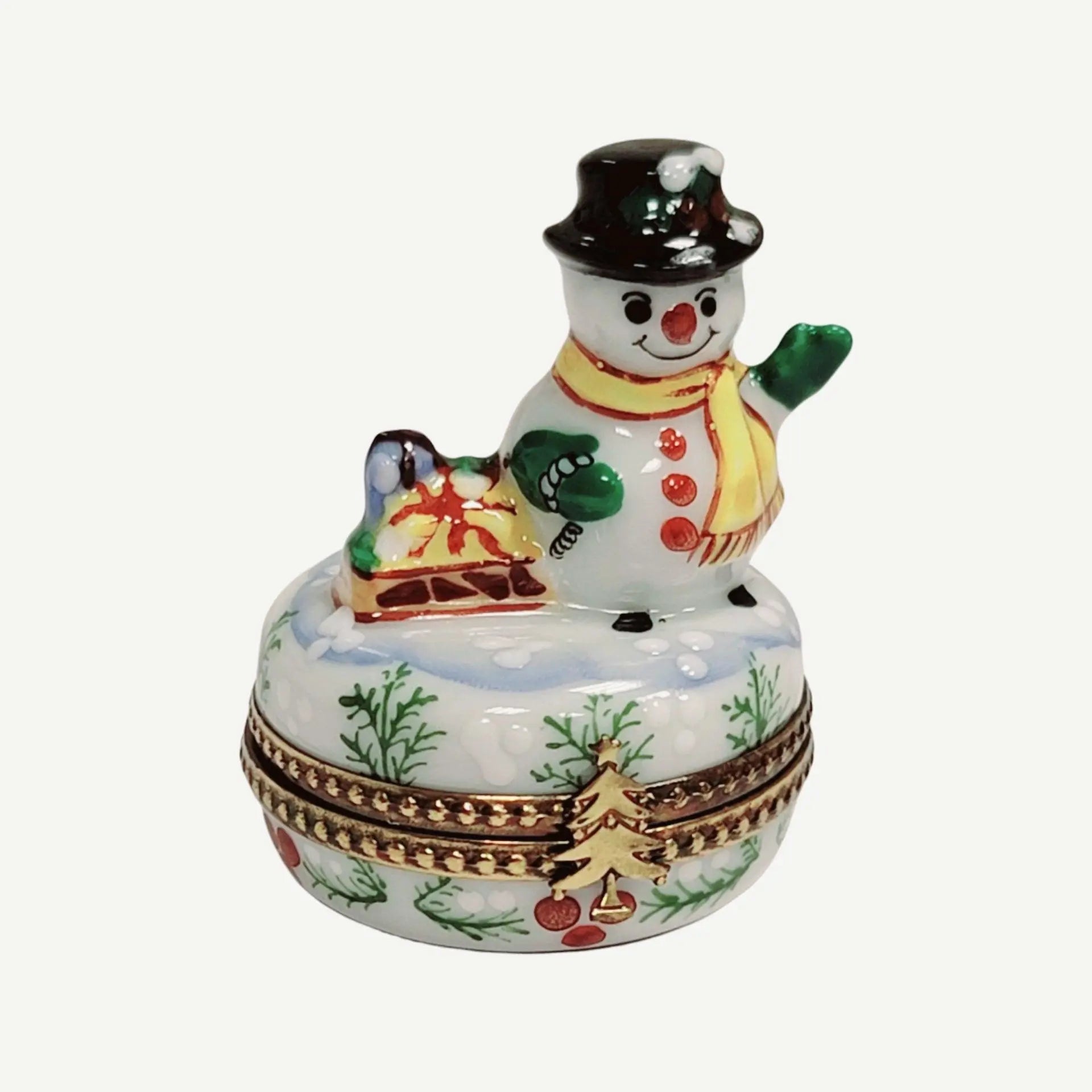 Christmas Snowman Porcelain Box Porcelain Limoges snowman French Trinket Box
