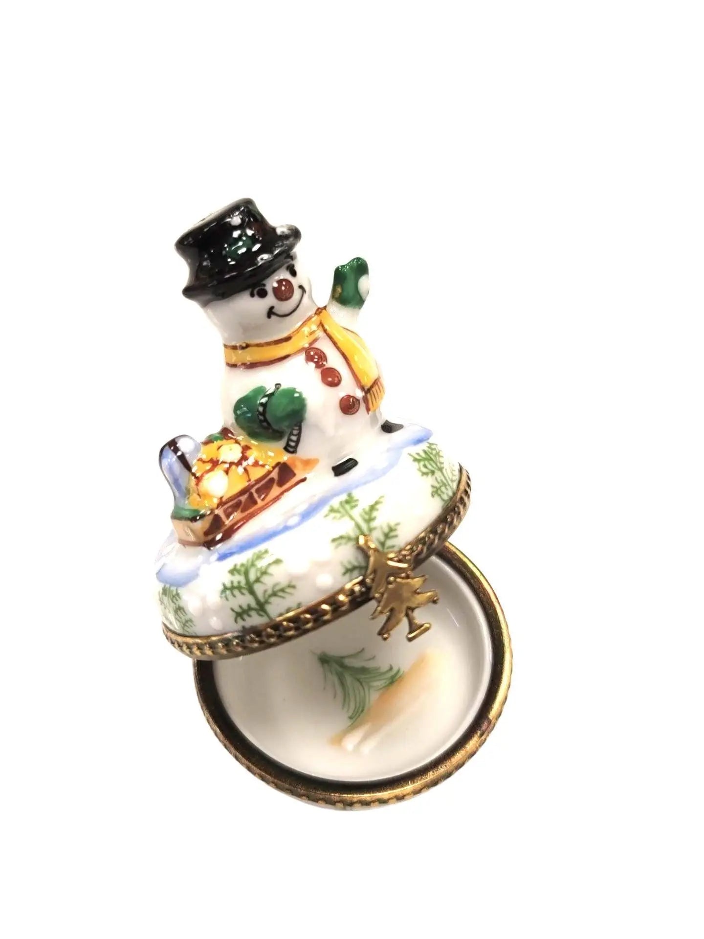 Christmas Snowman Porcelain Box Porcelain Limoges snowman French Trinket Box