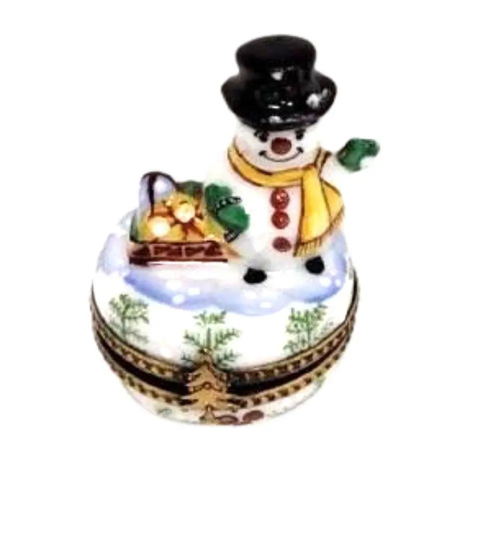 Christmas Snowman Porcelain Box Porcelain Limoges snowman French Trinket Box