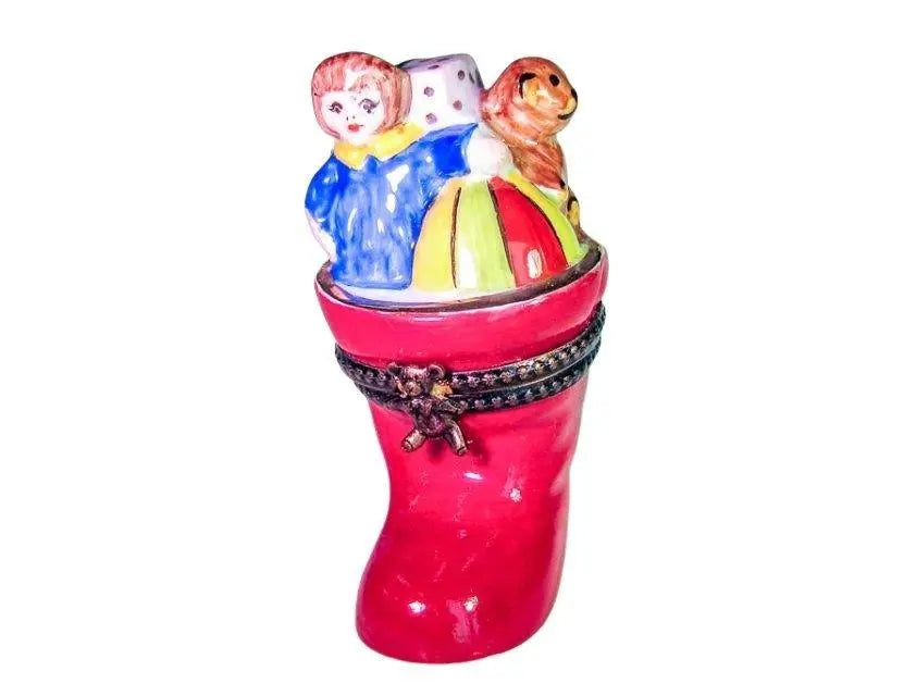 Christmas Stocking Boot Porcelain Limoges xmas theme christmas figurine French Trinket Box