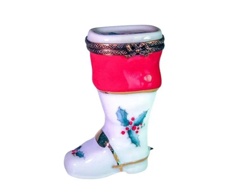 Christmas Stocking Snow Boot Mistle Toe Porcelain Limoges xmas theme christmas figurine French Trinket Box