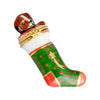 Christmas Stocking w Puppy Porcelain Limoges xmas theme dog French Trinket Box