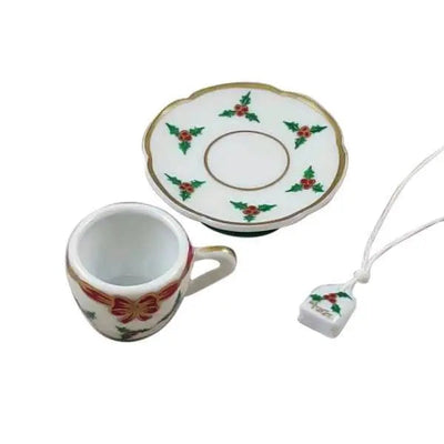 Christmas Teacup with Tea Porcelain Limoges Xmas Theme China French Trinket Box