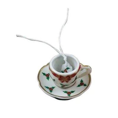 Christmas Teacup with Tea Porcelain Limoges Xmas Theme China French Trinket Box
