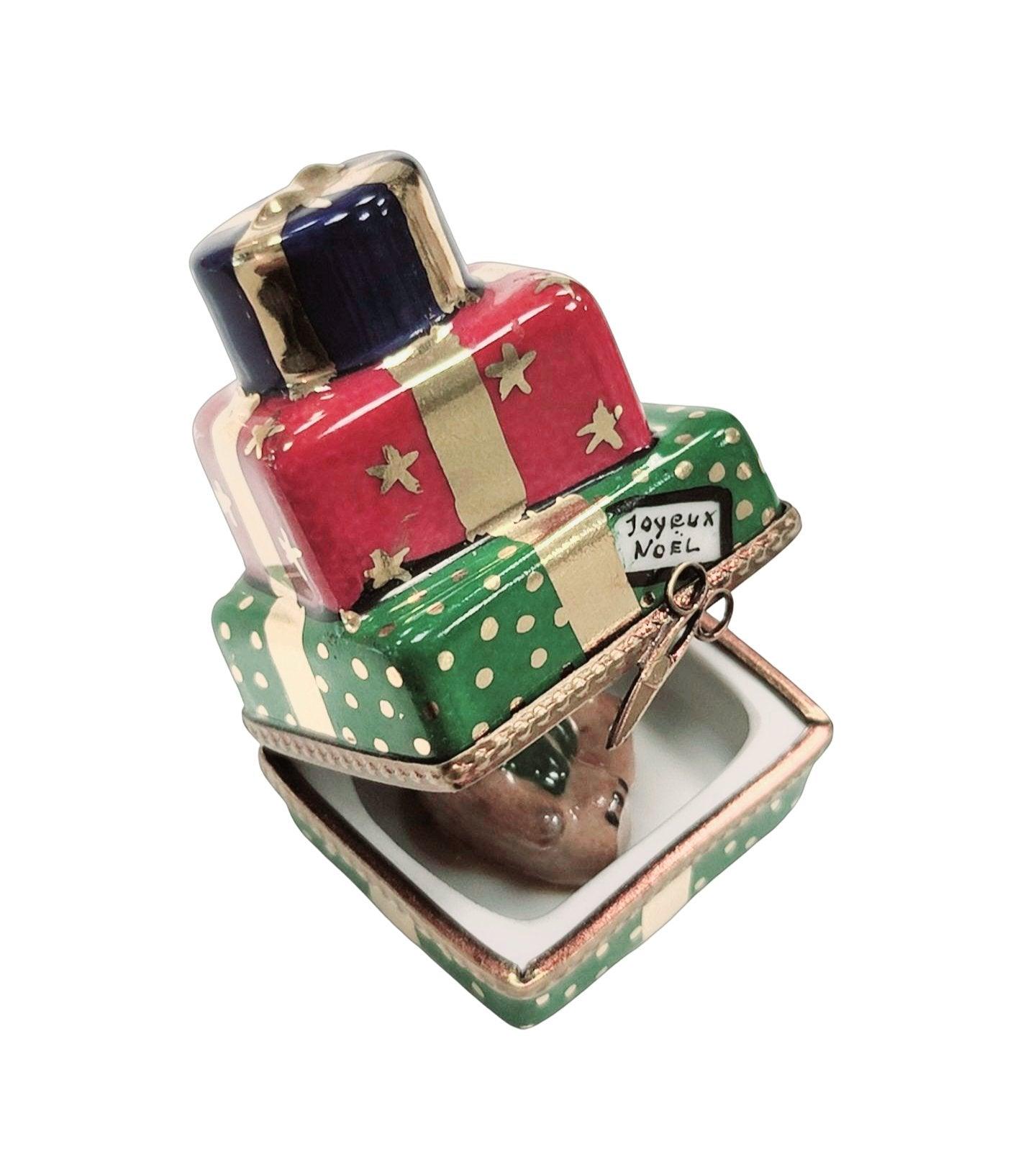 Christmas Teddy Bear Gift Box Porcelain Limoges xmas theme teddy French Trinket Box