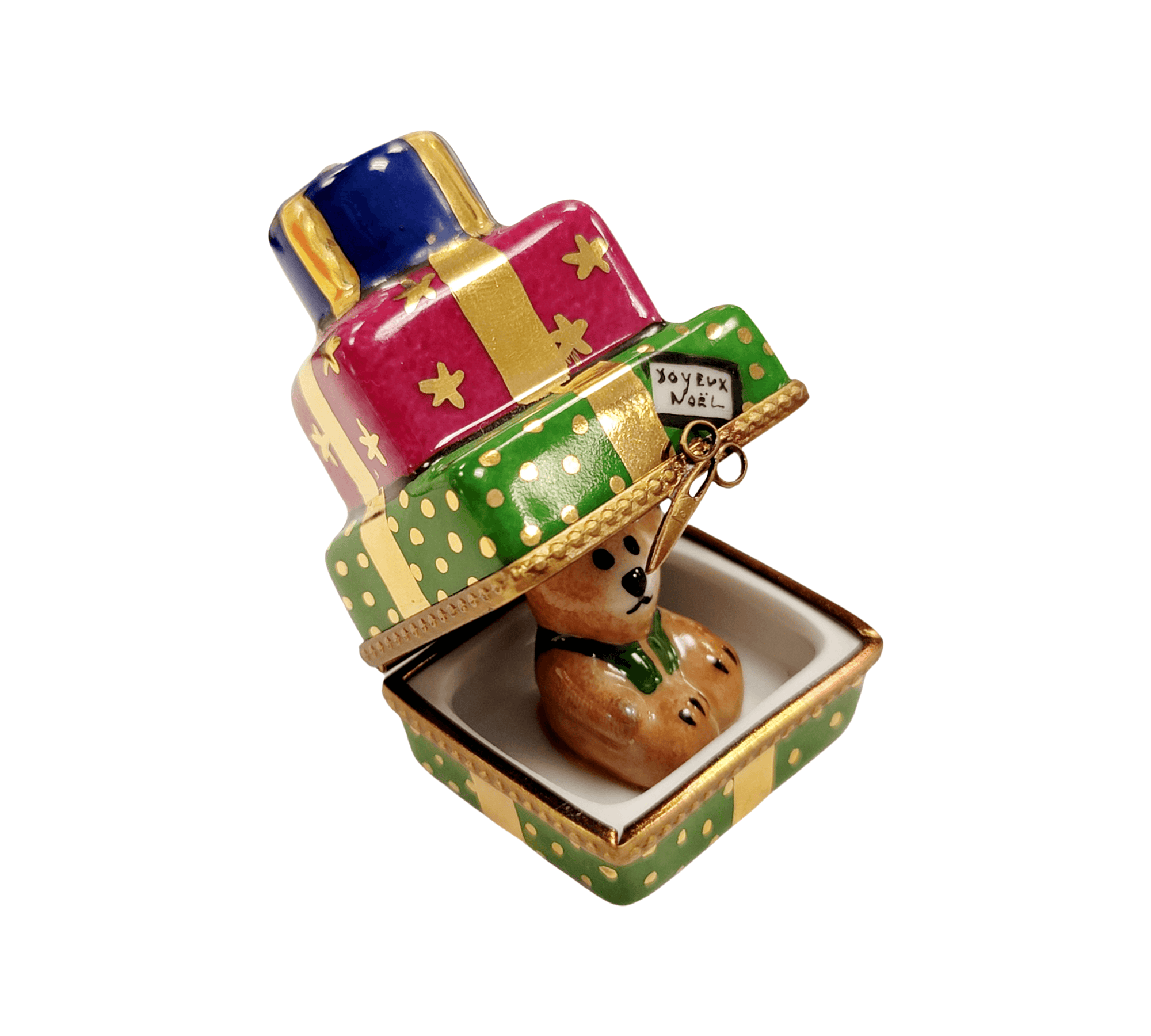 Christmas Teddy Bear Gift Box Porcelain Limoges xmas theme teddy French Trinket Box