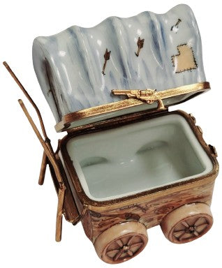 Chuck Wagon Adventure Figurine Porcelain Limoges vehicle French Trinket Box
