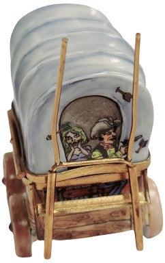 Chuck Wagon Adventure Figurine Porcelain Limoges vehicle French Trinket Box