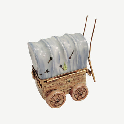 Chuck Wagon Adventure Figurine Porcelain Limoges vehicle French Trinket Box