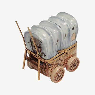 Chuck Wagon Adventure Figurine Porcelain Limoges vehicle French Trinket Box