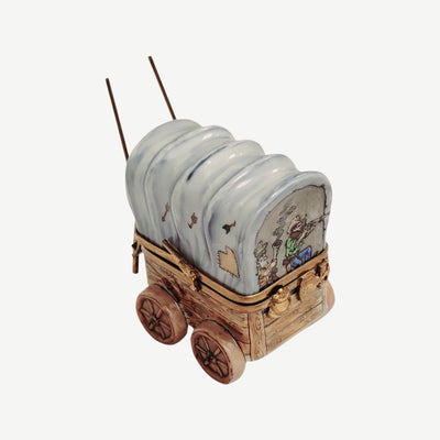 Chuck Wagon Adventure Figurine Porcelain Limoges vehicle French Trinket Box