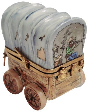 Chuck Wagon Adventure Figurine Porcelain Limoges vehicle French Trinket Box