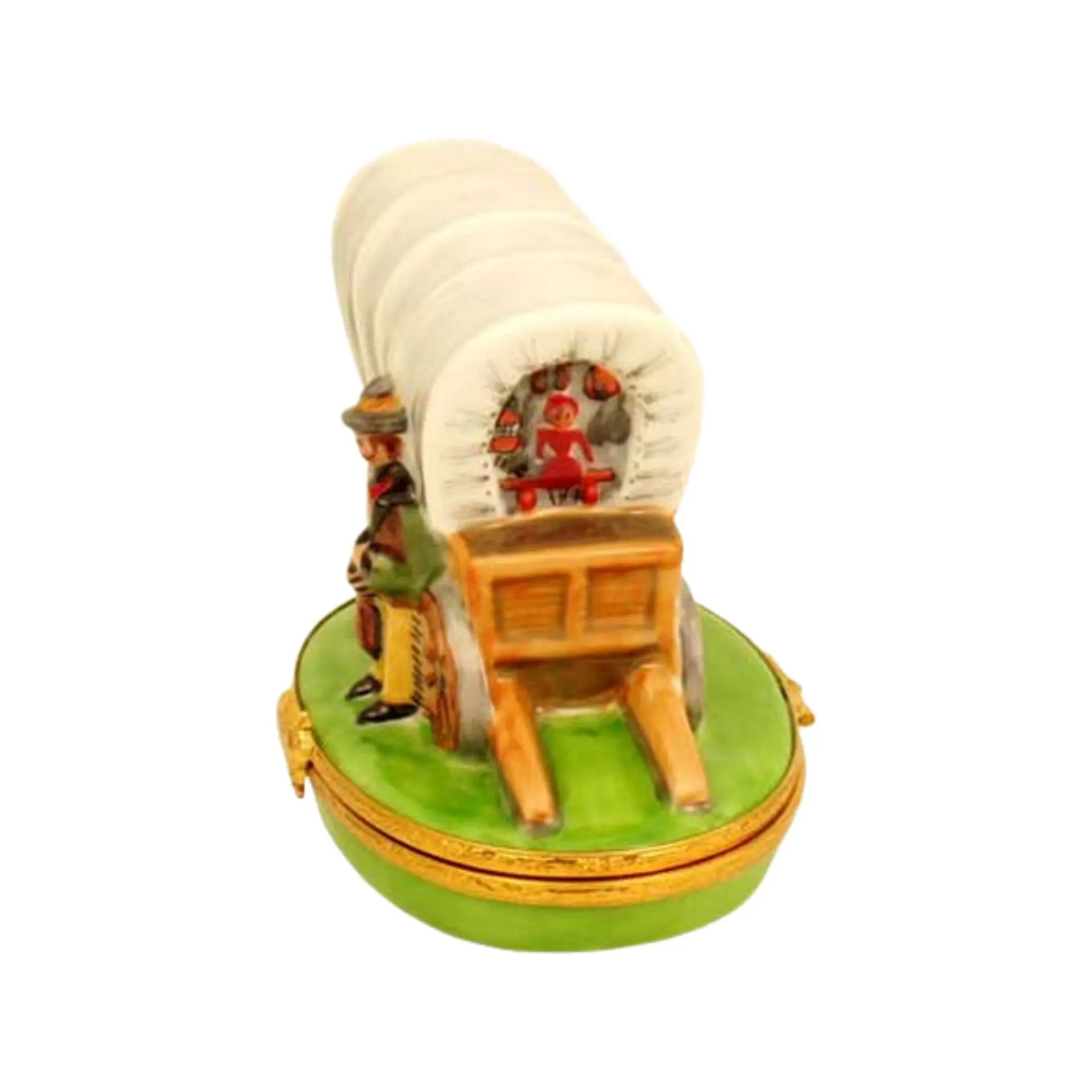 Chuck Wagon Old West American Porcelain Limoges vehicle French Trinket Box