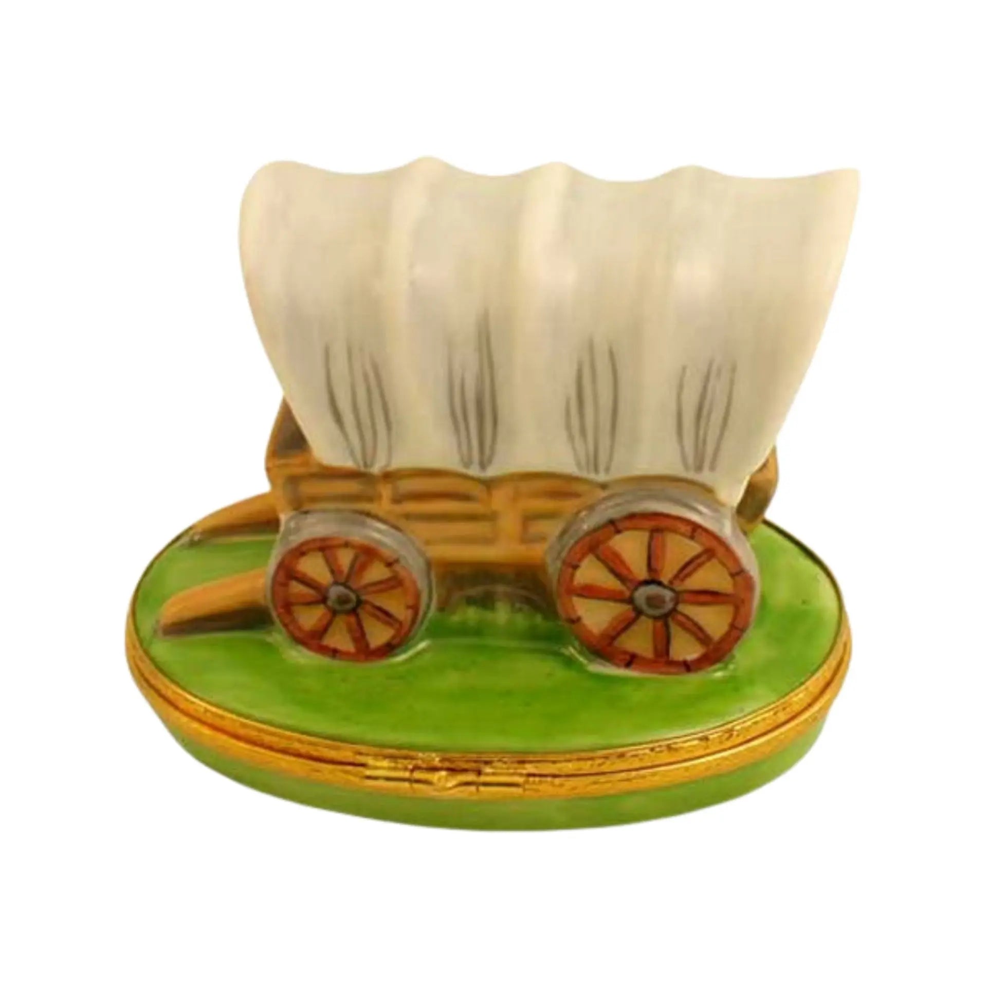 Chuck Wagon Old West American Porcelain Limoges vehicle French Trinket Box